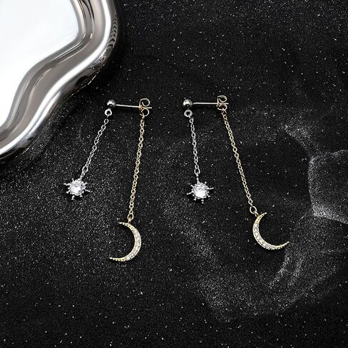925 Sterling Silver Moon Star Earrings for Women Crescent Dangle with Cubic Zirconia Celestial Jewelry for Wedding in Kuwait