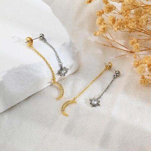 925 Sterling Silver Moon Star Earrings for Women Crescent Dangle with Cubic Zirconia Celestial Jewelry for Wedding in Kuwait