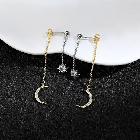 925 Sterling Silver Moon Star Earrings for Women Crescent Dangle with Cubic Zirconia Celestial Jewelry for Wedding in Kuwait