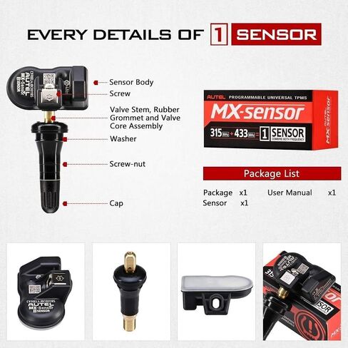 Autel TPMS Sensor Set of 20 MX sensors Dual Frequency 315MHz + 433MHz Tire Pressure Universal Programmable Rubber Valve (Autel MX Sensor Rubber 20pcs) in Saudi Arabia