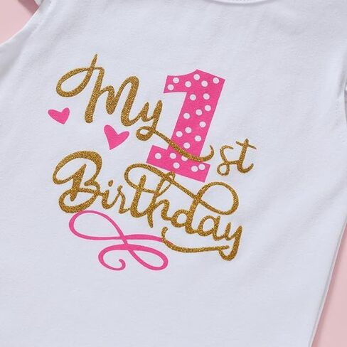 Baby Girl 1yr/2yr Birthday Dress Cotton Bodysuit TuTu Skirt Cute Set with Sequins Bow Headdress 3 Pieces in Kuwait