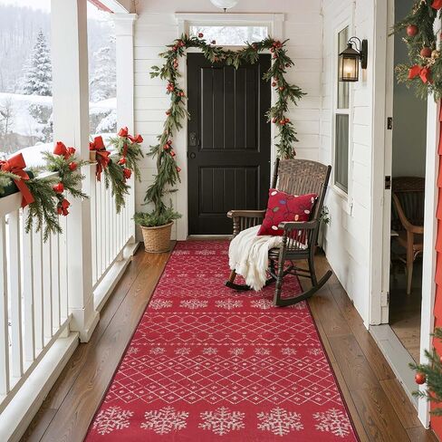 jinchan ندفة الثلج عيد الميلاد عداء البساط 3x10 للممر قابل للغسل عيد الميلاد مدخل البساط الأحمر عيد الميلاد حصيرة هندسية للمطبخ المطبخ عدم الانزلاق السجاد الناعم الشتاء شعرية عطلة الديكور لدرج الشرفة in Kuwait