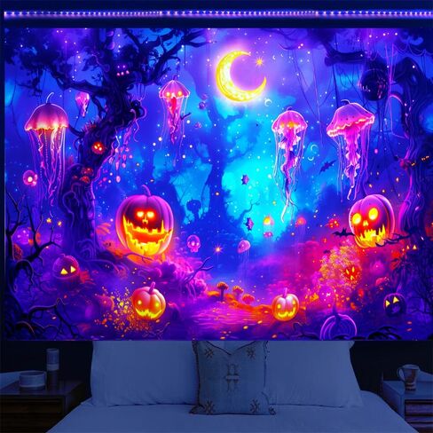 BJYHIYH Extra Large Halloween Blacklight Tapestry Wall Hanging Forest Tapestry for Bedroom Living Room Decor(90"×70") in Kuwait