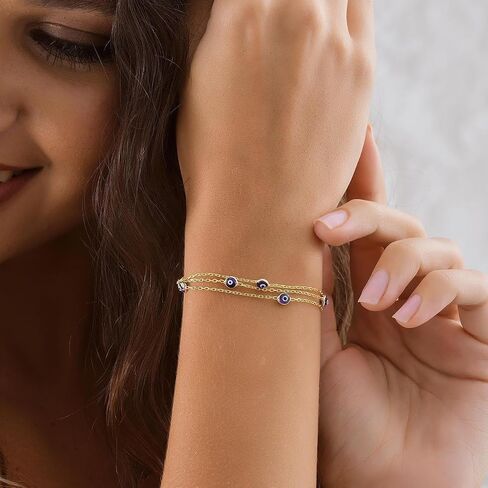 MOZAKA 9pcs Evil Eye Bracelet for Women - 18K Gold Plated Multicolored Evil Eye Bracelets Protection Bracelet Ojo Turco Amulet Lucky Jewelry Gifts with Meaning Card in Saudi Arabia