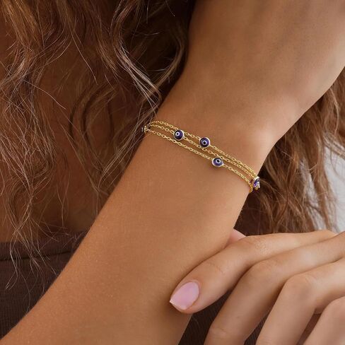 MOZAKA 9pcs Evil Eye Bracelet for Women - 18K Gold Plated Multicolored Evil Eye Bracelets Protection Bracelet Ojo Turco Amulet Lucky Jewelry Gifts with Meaning Card in Saudi Arabia