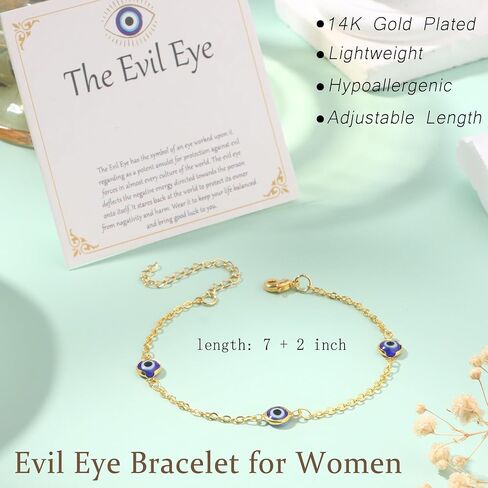 MOZAKA 9pcs Evil Eye Bracelet for Women - 18K Gold Plated Multicolored Evil Eye Bracelets Protection Bracelet Ojo Turco Amulet Lucky Jewelry Gifts with Meaning Card in Saudi Arabia
