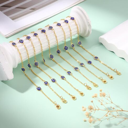 MOZAKA 9pcs Evil Eye Bracelet for Women - 18K Gold Plated Multicolored Evil Eye Bracelets Protection Bracelet Ojo Turco Amulet Lucky Jewelry Gifts with Meaning Card in Saudi Arabia