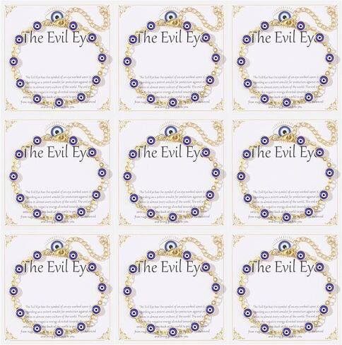 MOZAKA 9pcs Evil Eye Bracelet for Women - 18K Gold Plated Multicolored Evil Eye Bracelets Protection Bracelet Ojo Turco Amulet Lucky Jewelry Gifts with Meaning Card in Saudi Arabia