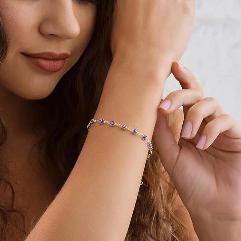 MOZAKA 9pcs Evil Eye Bracelet for Women - 18K Gold Plated Multicolored Evil Eye Bracelets Protection Bracelet Ojo Turco Amulet Lucky Jewelry Gifts with Meaning Card in Saudi Arabia