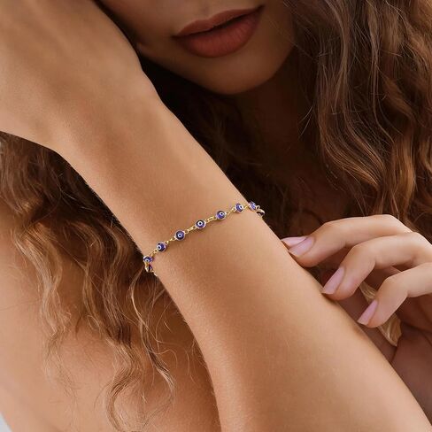 MOZAKA 9pcs Evil Eye Bracelet for Women - 18K Gold Plated Multicolored Evil Eye Bracelets Protection Bracelet Ojo Turco Amulet Lucky Jewelry Gifts with Meaning Card in Saudi Arabia