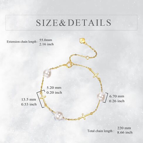 KECHO 14K Gold Freshwater Pearl Cross Bracelet 14K Solid Gold Pearl Jewelry Anniversary Birthday Gifts for omen in Saudi Arabia