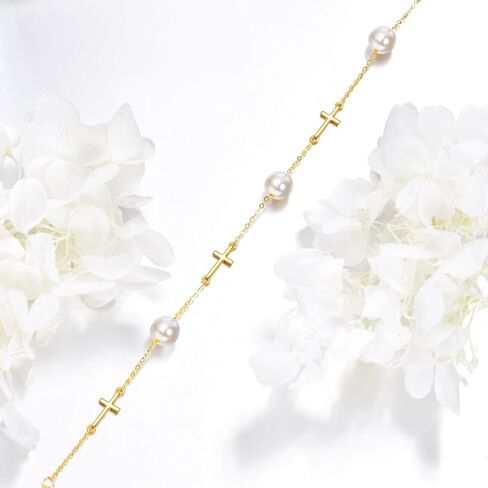 KECHO 14K Gold Freshwater Pearl Cross Bracelet 14K Solid Gold Pearl Jewelry Anniversary Birthday Gifts for omen in Saudi Arabia