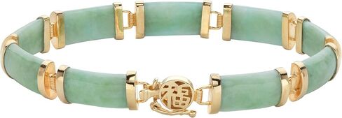 PalmBeach Yellow Gold-plated Genuine Green Jade, Barrel Bead Link Bracelet (8mm), Box Clasp, 7.5 inches in Saudi Arabia