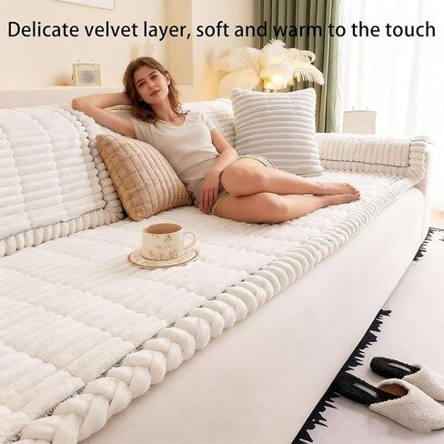 Couch Cover for Dogs Washable， Non Slip Plush Sofa Covers，Cushion Couch Anti Couch Cover Furniture Protector，Suitable for Living Rooms and bedrooms（Excluding Pillows）(23.6in*47.2in, White) in Saudi Arabia