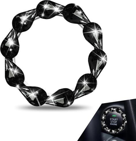 MLY Bling Car Ignition Switch Cover, Teardrop Rhinestone Inlaid Push to Start Decorative Ring, Bling Car Accessories for Women & Girls (Black) in Saudi Arabia