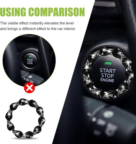 MLY Bling Car Ignition Switch Cover, Teardrop Rhinestone Inlaid Push to Start Decorative Ring, Bling Car Accessories for Women & Girls (Black) in Saudi Arabia