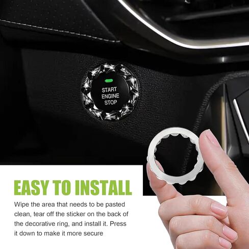 MLY Bling Car Ignition Switch Cover, Teardrop Rhinestone Inlaid Push to Start Decorative Ring, Bling Car Accessories for Women & Girls (Black) in Saudi Arabia