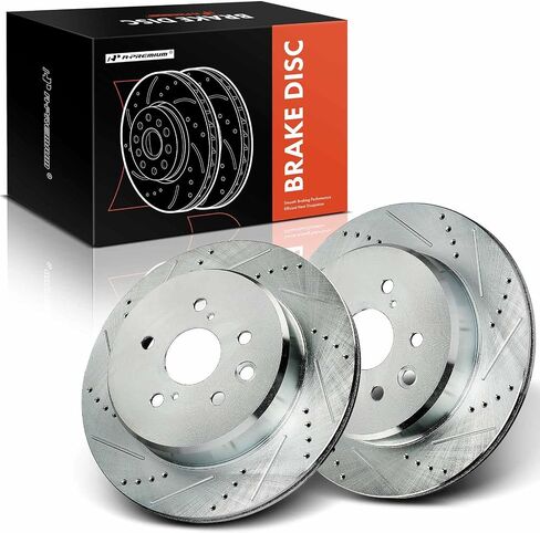 A-Premium 12.20 inch (310mm) Rear Drilled and Slotted Disc Brake Rotors Compatible with Select Lexus Models - IS200t, IS300, IS350, GS200t, GS300, GS350, GS450h, RC200t, RC300, RC350, 2-PC Set in Saudi Arabia