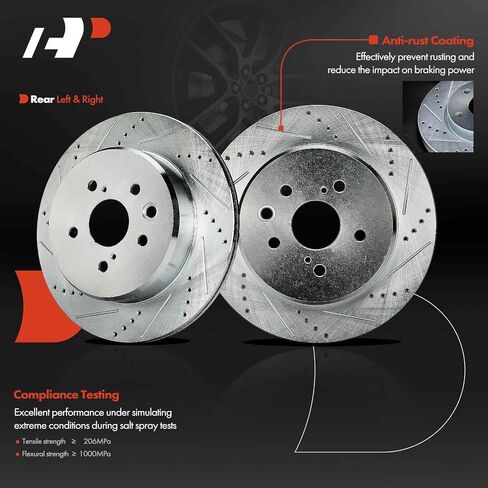 A-Premium 12.20 inch (310mm) Rear Drilled and Slotted Disc Brake Rotors Compatible with Select Lexus Models - IS200t, IS300, IS350, GS200t, GS300, GS350, GS450h, RC200t, RC300, RC350, 2-PC Set in Saudi Arabia