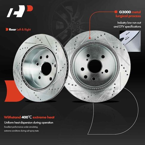 A-Premium 12.20 inch (310mm) Rear Drilled and Slotted Disc Brake Rotors Compatible with Select Lexus Models - IS200t, IS300, IS350, GS200t, GS300, GS350, GS450h, RC200t, RC300, RC350, 2-PC Set in Saudi Arabia