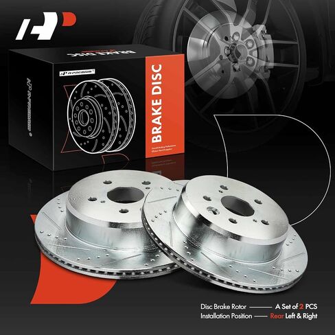 A-Premium 12.20 inch (310mm) Rear Drilled and Slotted Disc Brake Rotors Compatible with Select Lexus Models - IS200t, IS300, IS350, GS200t, GS300, GS350, GS450h, RC200t, RC300, RC350, 2-PC Set in Saudi Arabia