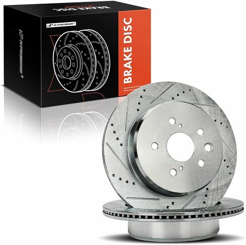 A-Premium 12.20 inch (310mm) Rear Drilled and Slotted Disc Brake Rotors Compatible with Select Lexus Models - IS200t, IS300, IS350, GS200t, GS300, GS350, GS450h, RC200t, RC300, RC350, 2-PC Set in Saudi Arabia