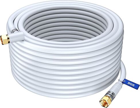 RG6 COAXIAL Cable with 90-Degree Angled Connector - 2ft / White - Triple Shielded, Non-Oxygen Copper Cable Wire for TV, Internet & More - Flexible Coax Cable Cord in Saudi Arabia