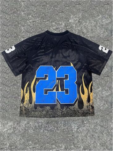 GORGLITTER Men's Y2k Jersey Number Graphic Mesh Short Sleeve V Neck Football T Shirt in Saudi Arabia