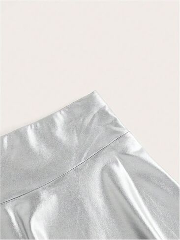 SHENHE Women's Shiny Metallic Skirt Flared A Line High Waist Rave Club Mini Skater Skirt in Saudi Arabia