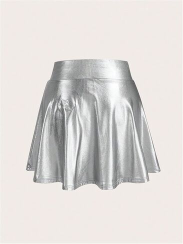 SHENHE Women's Shiny Metallic Skirt Flared A Line High Waist Rave Club Mini Skater Skirt in Saudi Arabia