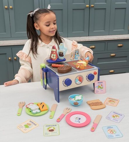 Bluey – Tea Party Set – Wooden 18-Piece Pretend Play Set with Tray, Teapot, Tea Cups, Biscuits, and Notepad for Children 3 Years and up – Imaginative Fun and Role-Playing, FSC Certified in Kuwait
