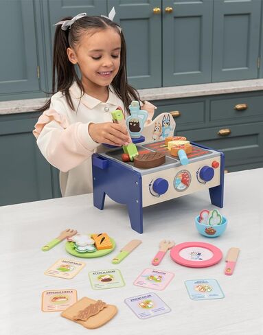 Bluey – Tea Party Set – Wooden 18-Piece Pretend Play Set with Tray, Teapot, Tea Cups, Biscuits, and Notepad for Children 3 Years and up – Imaginative Fun and Role-Playing, FSC Certified in Kuwait