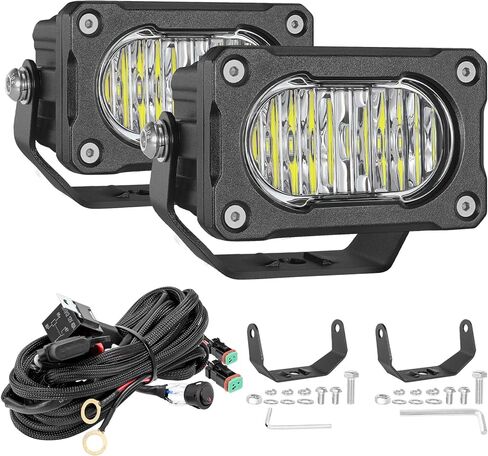 فلوش جبل LED القرون 2PCS 4 بوصة 40W الفيضانات شعاع الطرق الوعرة أضواء القيادة مع الأسلاك تسخير النسخ الاحتياطي العكسي فلوش ضوء بار قبالة الطريق أضواء لشاحنة بيك اب UTV ATV SUV قارب in Kuwait