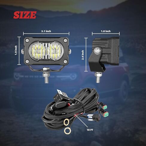 فلوش جبل LED القرون 2PCS 4 بوصة 40W الفيضانات شعاع الطرق الوعرة أضواء القيادة مع الأسلاك تسخير النسخ الاحتياطي العكسي فلوش ضوء بار قبالة الطريق أضواء لشاحنة بيك اب UTV ATV SUV قارب in Kuwait