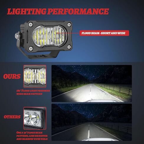 فلوش جبل LED القرون 2PCS 4 بوصة 40W الفيضانات شعاع الطرق الوعرة أضواء القيادة مع الأسلاك تسخير النسخ الاحتياطي العكسي فلوش ضوء بار قبالة الطريق أضواء لشاحنة بيك اب UTV ATV SUV قارب in Kuwait