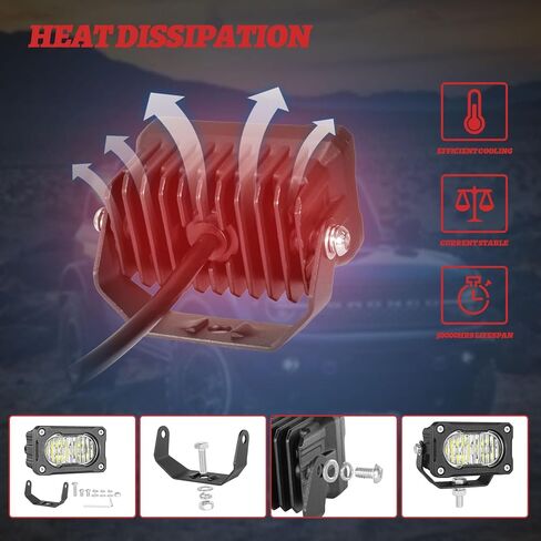 فلوش جبل LED القرون 2PCS 4 بوصة 40W الفيضانات شعاع الطرق الوعرة أضواء القيادة مع الأسلاك تسخير النسخ الاحتياطي العكسي فلوش ضوء بار قبالة الطريق أضواء لشاحنة بيك اب UTV ATV SUV قارب in Kuwait