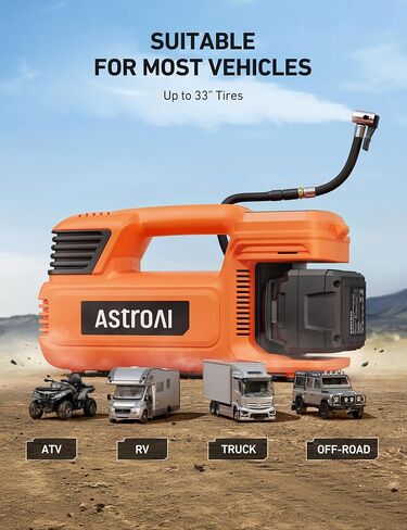 AstroAI TC4 Portable Air Compressor Tire Inflator, 470W 18V Cordless Air Pump for Truck Tires with 4000mAh Battery, 150PSI Heavy Duty Air Compressor with Digital Display for Car, RVs, SUV in Saudi Arabia