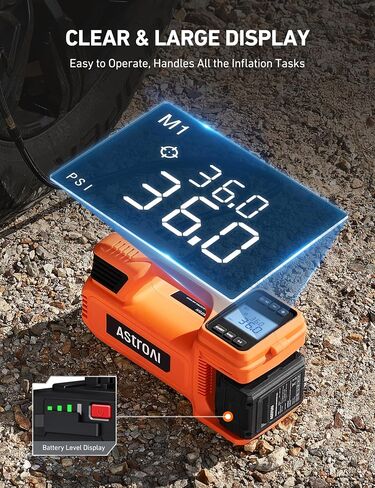 AstroAI TC4 Portable Air Compressor Tire Inflator, 470W 18V Cordless Air Pump for Truck Tires with 4000mAh Battery, 150PSI Heavy Duty Air Compressor with Digital Display for Car, RVs, SUV in Saudi Arabia