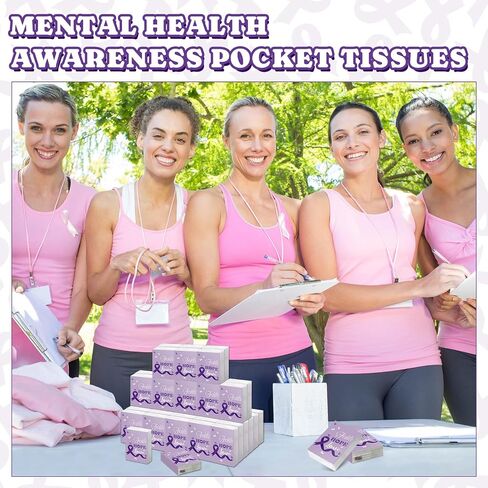 Faccito 50 Pack Mental Health Pocket Tissues Paper Bulk Mental Health Awareness Travel Facial Tissue Pocket Tissues for Charity Event Supplies Mental Health Awareness Gift (Green Ribbon) in Saudi Arabia