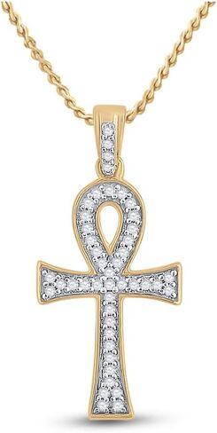 L U Diamonds 10K ذهب أصفر للرجال ألماس عنخ مجيد قلادة متقاطعة 1/5 قيراط. in Saudi Arabia
