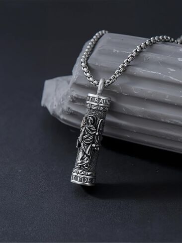 WINNICACA Saint Urn Necklace for Men Women, 925 Silver Sterling Religion Urn Pendant Cremation Jewelry for Ashes Necklace Memorial Keepsake Jewelry Gifts for Men Father Son in Saudi Arabia