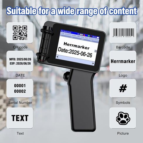 Handheld Inkjet Printer, Portable Handheld Printer with 42ml Quick-Drying Ink Cartridge, Handheld Inkjet Printer Gun with 4.3" Touch Screen for Text QRCode/Barcode/Batch Number/Label/Image in Saudi Arabia