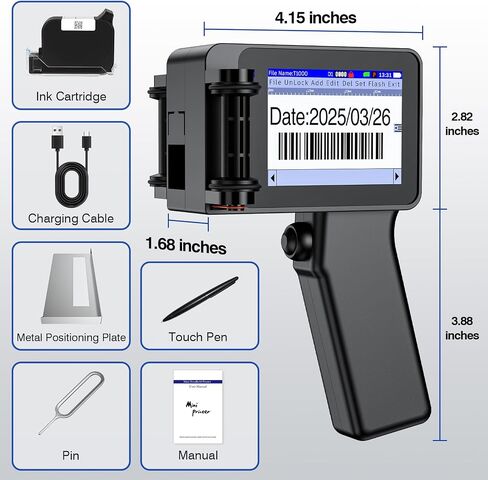 Handheld Inkjet Printer, Portable Handheld Printer with 42ml Quick-Drying Ink Cartridge, Handheld Inkjet Printer Gun with 4.3" Touch Screen for Text QRCode/Barcode/Batch Number/Label/Image in Saudi Arabia