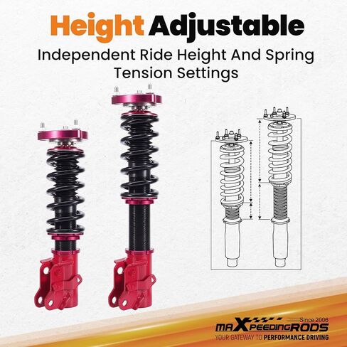 maXpeedingrods Coilovers for Honda Civic 2006-2011, for Acura CSX 2006-2011, Height Adjustable Coilover Suspension Kit, Preset Damping Lowering Kit, Red in Saudi Arabia