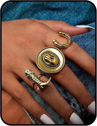 Vintage Rings For Women, 3Pcs Silver Western Boho Stackable Horseshoe Cowboy Hat Boots Ring Size 8 (18mm Diameter) Statement Dainty Fashion Waterproof Non Tarnish Holiday Jewelry Gift in Saudi Arabia