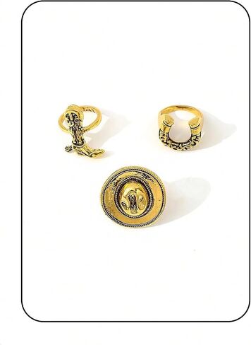 Vintage Rings For Women, 3Pcs Silver Western Boho Stackable Horseshoe Cowboy Hat Boots Ring Size 8 (18mm Diameter) Statement Dainty Fashion Waterproof Non Tarnish Holiday Jewelry Gift in Saudi Arabia