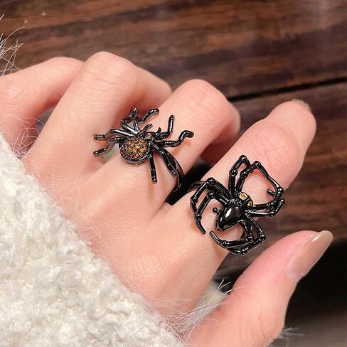 Gothic Spider Ring Red Crystal Spider Open Ring Adjustable Black Spider Ring Cz Spider Insect Ring Halloween Spider Finger Ring Jewelry For Women(Spider A) in Saudi Arabia