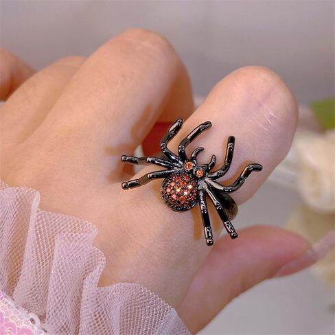 Gothic Spider Ring Red Crystal Spider Open Ring Adjustable Black Spider Ring Cz Spider Insect Ring Halloween Spider Finger Ring Jewelry For Women(Spider A) in Saudi Arabia
