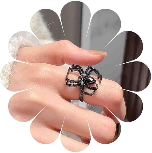 Gothic Spider Ring Red Crystal Spider Open Ring Adjustable Black Spider Ring Cz Spider Insect Ring Halloween Spider Finger Ring Jewelry For Women(Spider A) in Saudi Arabia