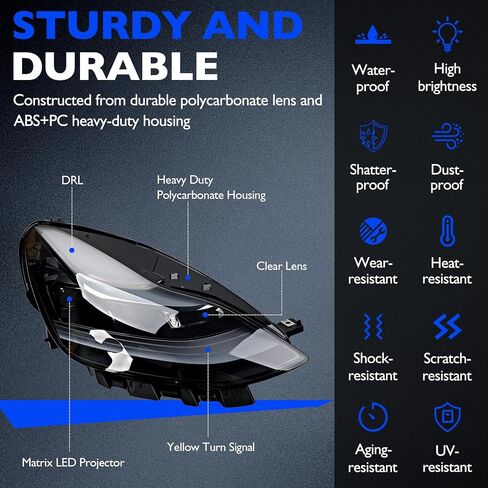 Full LED Headlights, Compatible with 2021-2023 Tesla 3 Tesla Y Base Mayor Performance Long Range Standard Estandar, Replace 1514952 151495200C 151495200D Left Driver Side Front Head Lights Assembly in Saudi Arabia